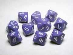 CHESSEX - SET OF TEN D10 - OPAQUE PURPLE/WHITE